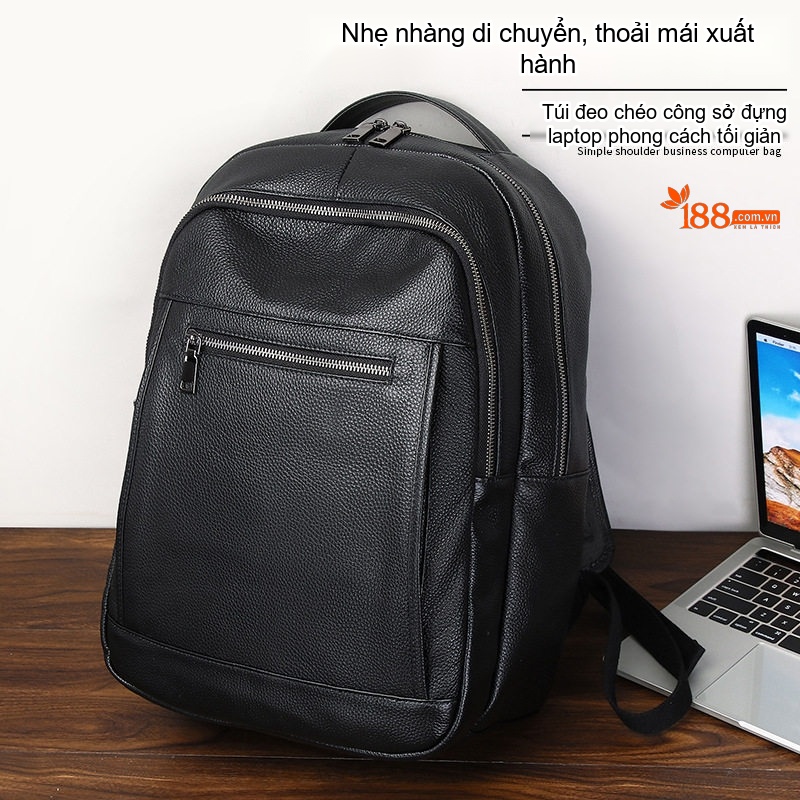 Balo Laptop Nam Da Bò Dung Lượng Lớn Đựng Đồ Du Lịch Ngắn Ngày Màu Đen