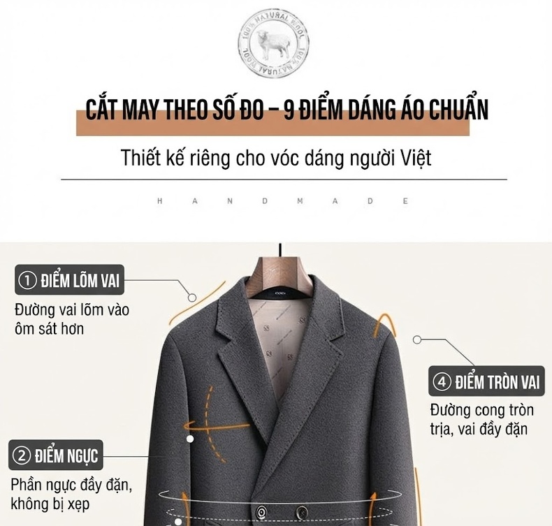 Áo Khoác Dạ Nam Dáng Dài Hai Hàng Khuy Lót Lông Vũ Tháo Rời Màu Xám, Đen chi tiết 5