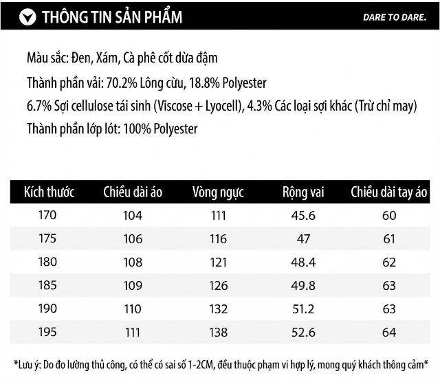 Áo Khoác Dạ Nam Dáng Dài Hai Hàng Khuy Phong Cách Lịch Lãm Màu Nâu, Đen, Xám chi tiết 7