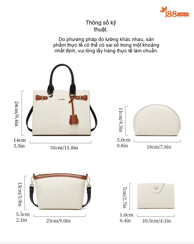 Bộ Túi Xách Tay, Túi Đeo Vai, Túi Clutch và Ví Nữ Da Bóng chi tiết 5