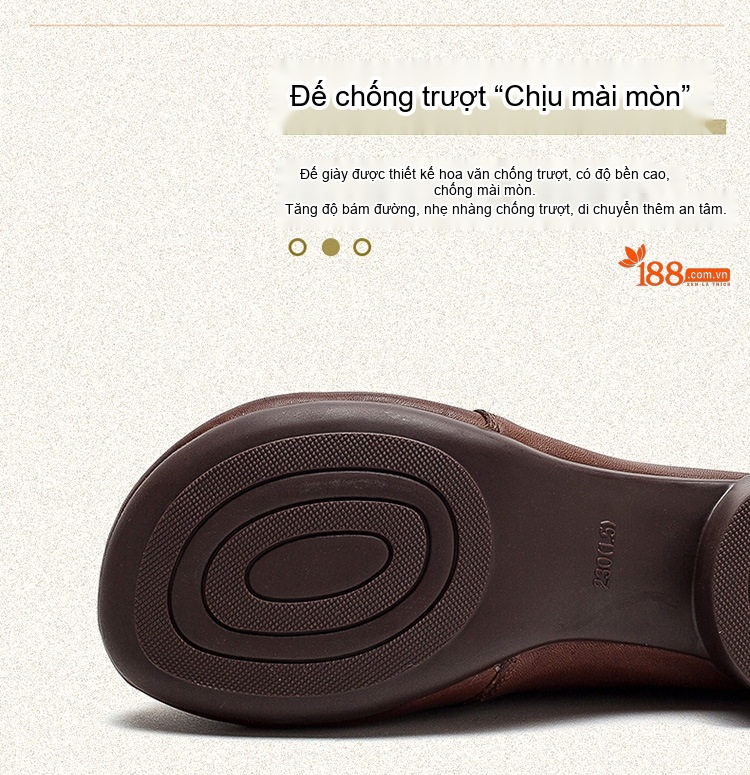 Giày Búp Bê Nữ Buộc Dây Da Mờ Chiều Cao Đế Khoảng 3cm Màu Nâu chi tiết 4