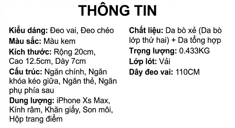Túi Đeo Chéo Nữ Da Thật Dây Xích Họa Tiết Trám Sang Trọng Màu Trắng Kem chi tiết 12