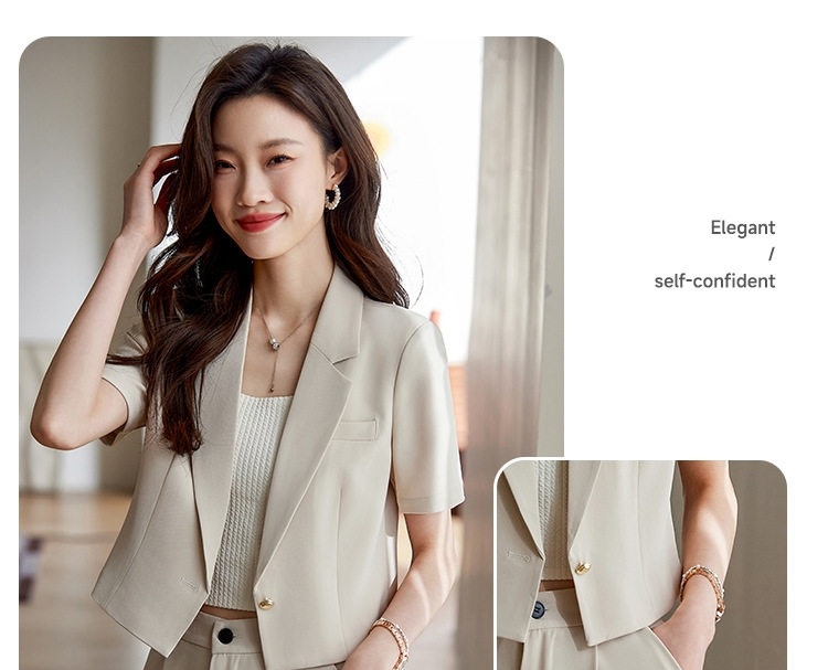 Áo Blazer Nữ Tay Ngắn Dáng Croptop Phong Cách Công Sở Màu Be, Đen, Trắng chi tiết 16