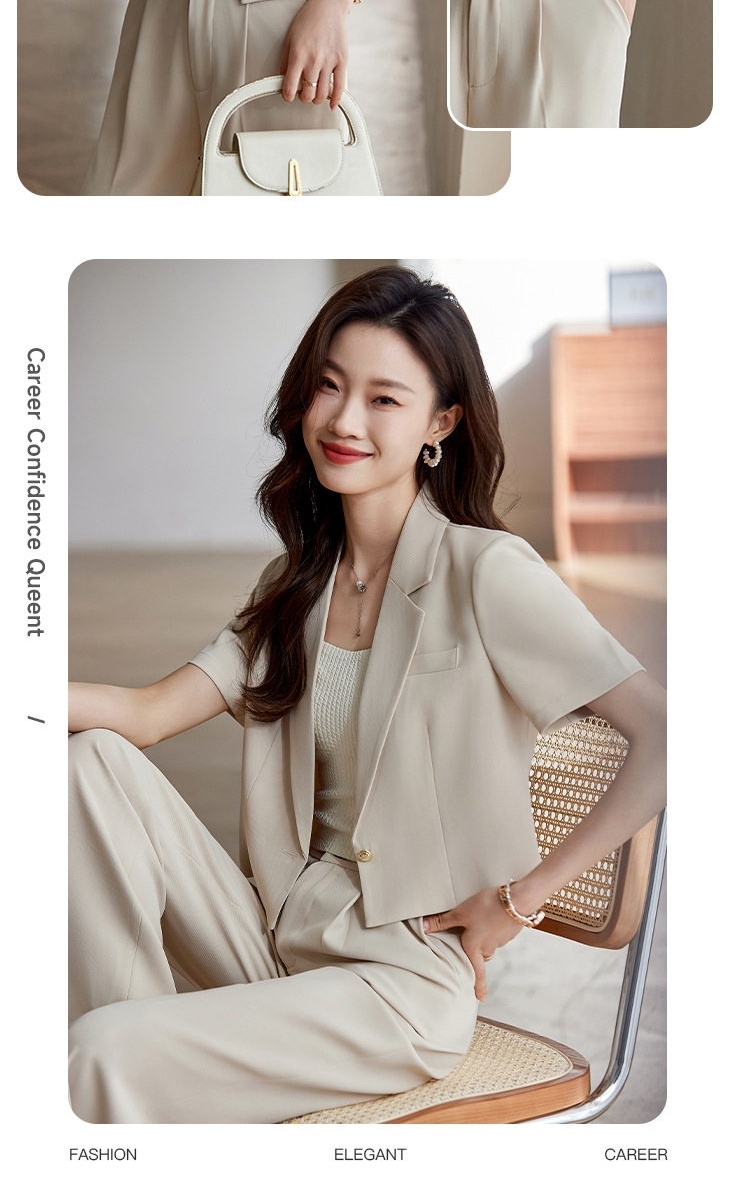 Áo Blazer Nữ Tay Ngắn Dáng Croptop Phong Cách Công Sở Màu Be, Đen, Trắng chi tiết 17