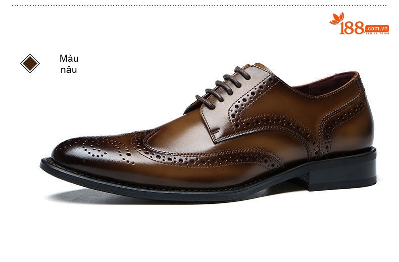 Giày Tây Buộc Dây Nam Da Thật Brogue Chiều Cao Đế Khoảng 3cm Màu Đen, Nâu chi tiết 22