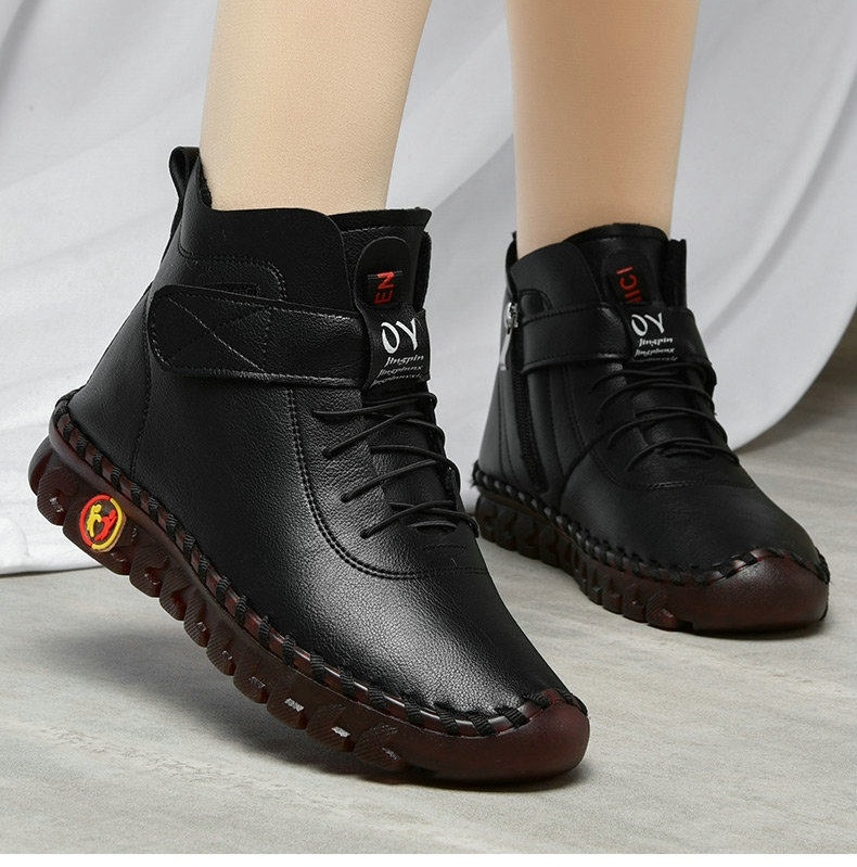 Giày Cao Cổ Nữ Lót Lông Giữ Ấm Chiều Cao Đế Khoảng 3cm Màu Kem, Đen, Đỏ, Nâu chi tiết 15
