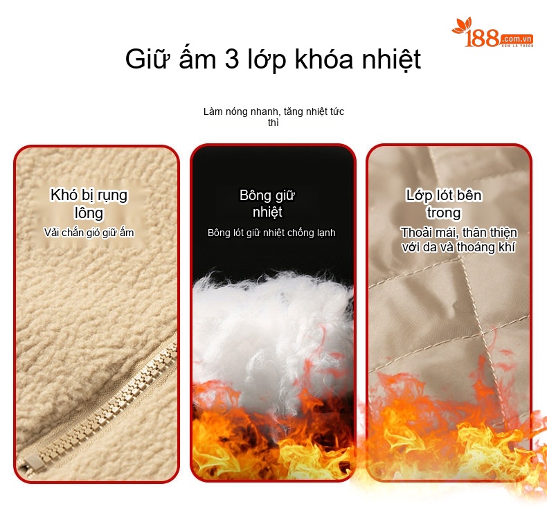 Áo Khoác Nam Cổ Trụ Lông Cừu Dáng Rộng Lót Bông Giữ Ấm Màu Đen, Xanh Olive, Kem chi tiết 5