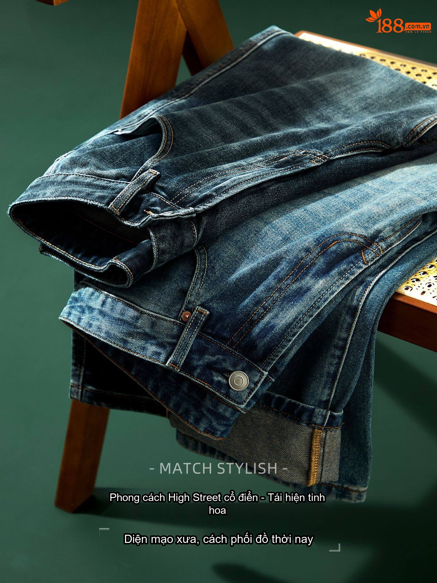 Quần Jean Nam Dáng Rộng Vừa Phải Phong Cách Retro Đường Phố Chất Vải Denim Xanh Dương