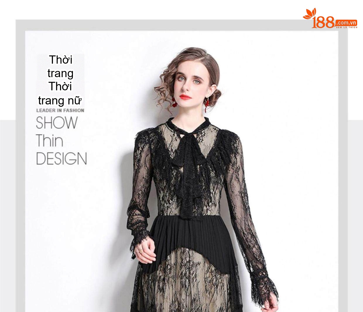 Đầm Ren Tay Dài Cổ Nơ Xuyên Thấu Eo Thun Xếp Ly Dáng Dài Nữ Màu Đen chi tiết 5