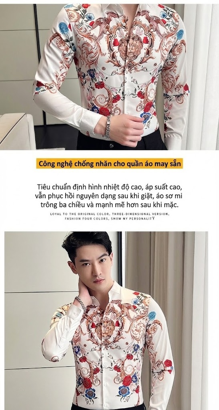 Áo Sơ Mi Nam Tay Dài In Họa Tiết Cá Tính chi tiết 5