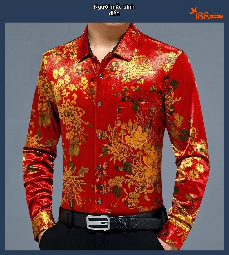 Áo Sơ Mi Nhung Dài Tay Trung Niên Lót Nhung Dày Dặn Màu Đen, Đỏ, Xanh Lá chi tiết 3