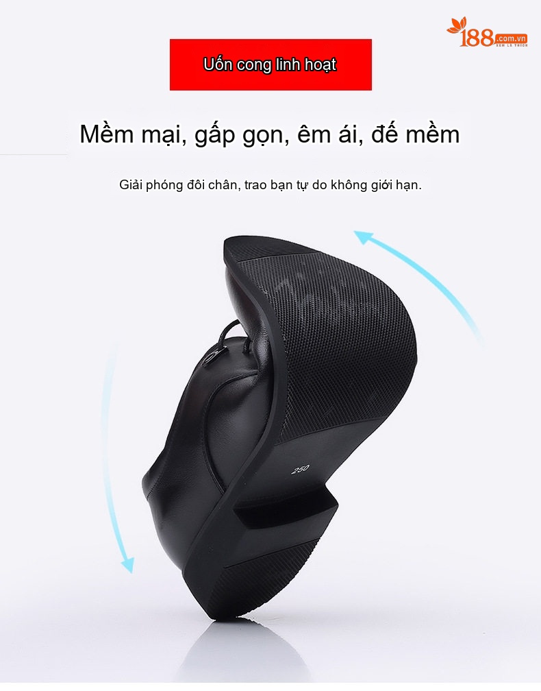 Giày Tây Buộc Dây Nam Da Bò Chiều Cao Đế Khoảng 3cm Màu Đen chi tiết 6