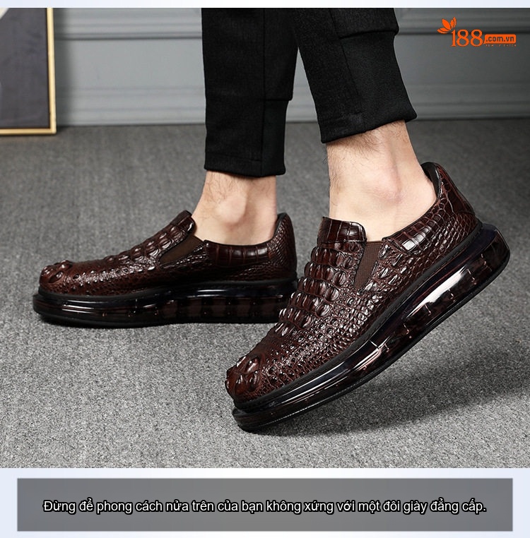 Giày Lười Nam Vân Cá Sấu Thời Trang Chiều Cao Đế Khoảng 4cm Màu Nâu chi tiết 12