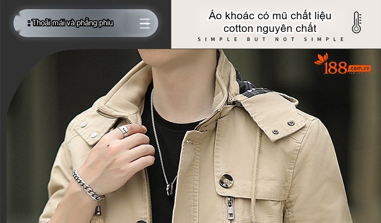 Áo Khoác Gió Nam Có Mũ Trùm Đầu Phong Cách Hàn Quốc Màu Đen, Nâu, Be chi tiết 1