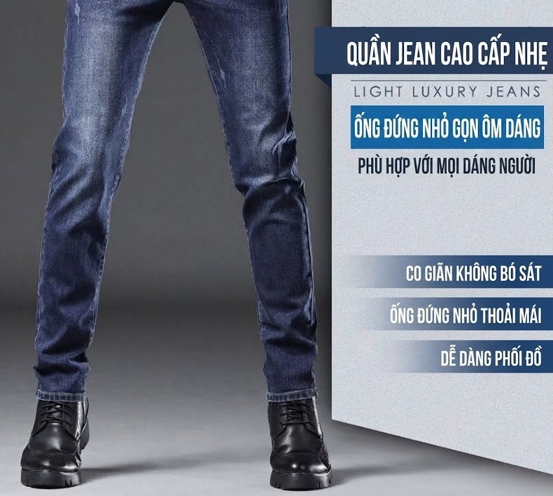 Quần Jean Nam Dáng Ôm Vừa Vặn Co Giãn Nhẹ Màu Xanh Đậm chi tiết 2