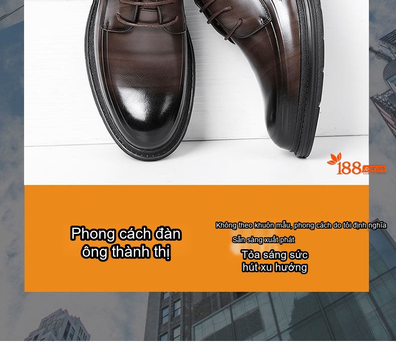 Giày Tây Buộc Dây Nam Da Bò Chiều Cao Đế Khoảng 3.5cm Màu Đen, Nâu chi tiết 2
