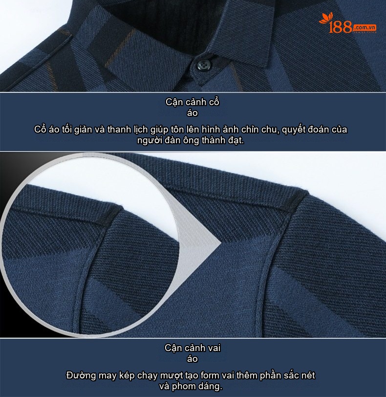 Áo Sơ Mi Nam Lông Chồn Dệt Kim Caro Chống Nhăn Giữ Ấm Màu Xanh Navy, Đỏ chi tiết 16