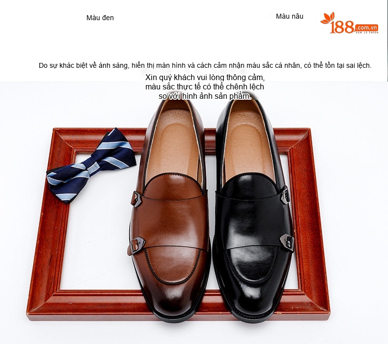Giày Lười Nam Da Thật Hai Khóa Chiều Cao Đế Khoảng 3cm Màu Nâu chi tiết 4
