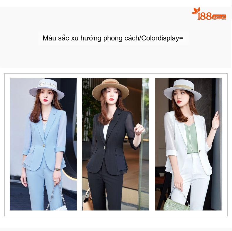 Bộ Vest Nữ Tay Lỡ Mỏng Nhẹ Phong Cách Thanh Lịch Màu Trắng, Xanh, Đen... chi tiết 7