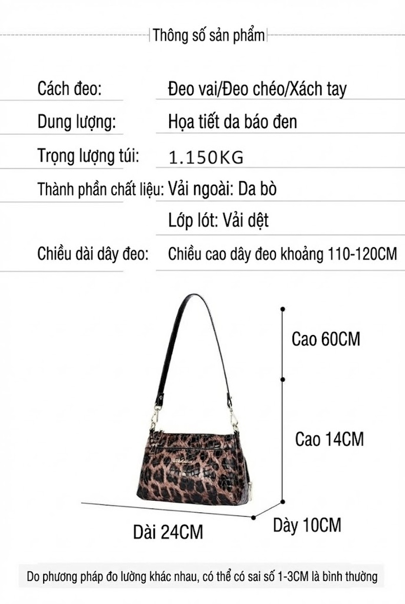 Túi Đeo Vai Nữ Da Bóng Họa Tiết Da Báo, Túi Kẹp Nách, Túi Đeo Chéo, Túi Mẹ Bỉm Sữa chi tiết 3