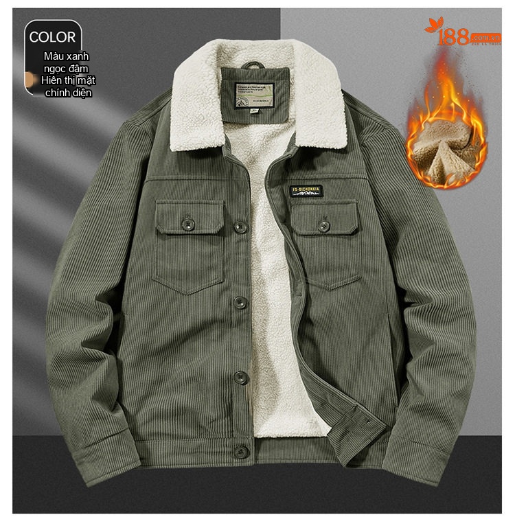 Áo Khoác Cotton Lông Cừu Nam Dáng Rộng Có Cổ Màu Nâu, Xanh Rêu, Đen chi tiết 29
