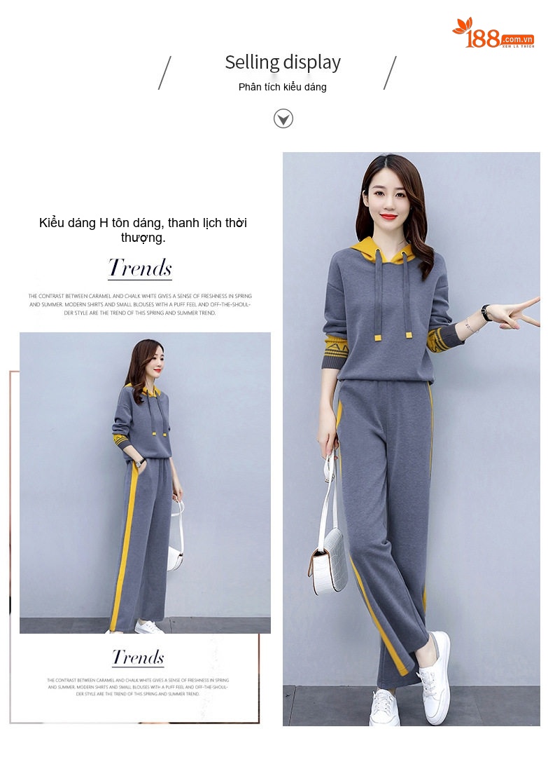 Bộ đồ thể thao nữ thu đông dáng rộng quần ống rộng phong cách thời trang chi tiết 4