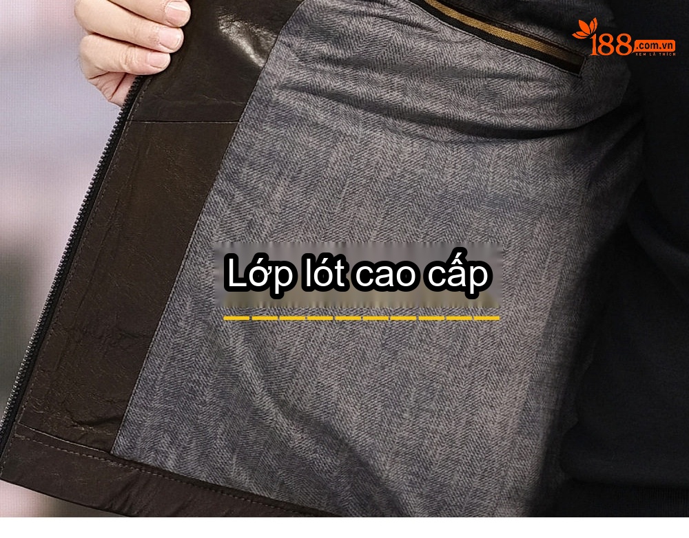 Áo Khoác Da Cừu Sáp Dầu Nam Kiểu Ngắn Cổ Bẻ Thời Trang Trung Niên Màu Nâu chi tiết 6