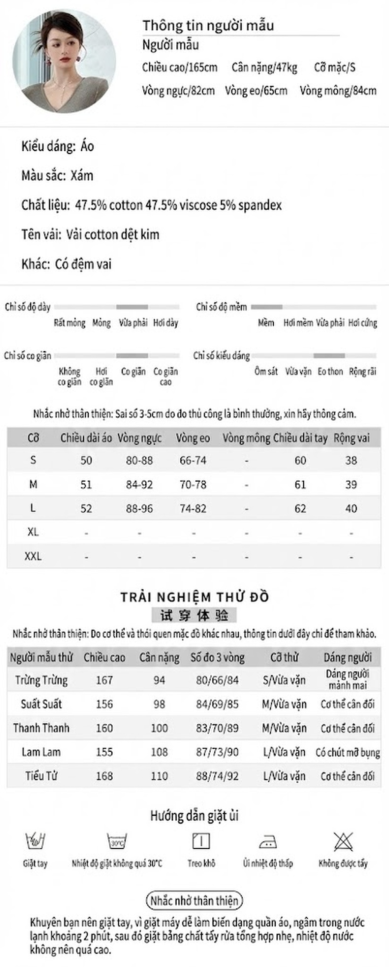 Áo Kiểu Nữ Tay Dài Cổ chữ V Thắt Eo Ôm Dáng Màu Xám chi tiết 2
