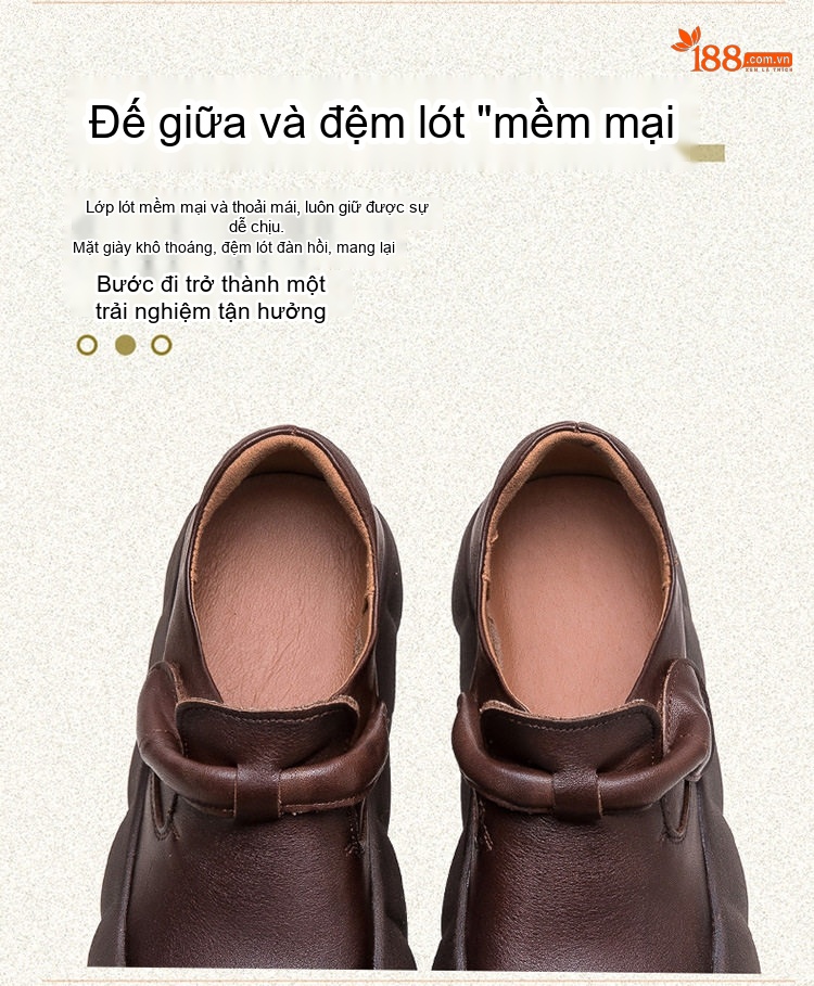 Giày Búp Bê Nữ Da Bò Đế Bệt Chiều Cao Đế Khoảng 3.5cm Màu Đen, Nâu, Xanh chi tiết 6
