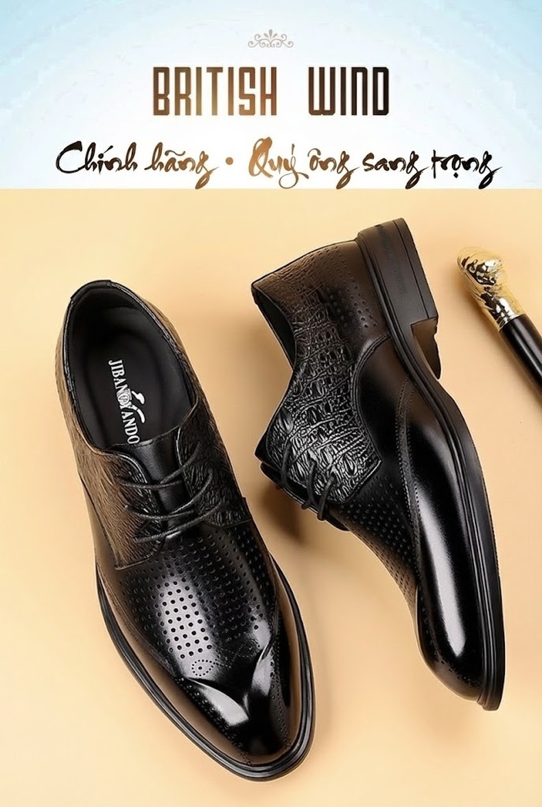 Giày Tây Đục Lỗ Nam Da Bò Chiều Cao Đế Khoảng 3cm Màu Đen, Nâu chi tiết 2