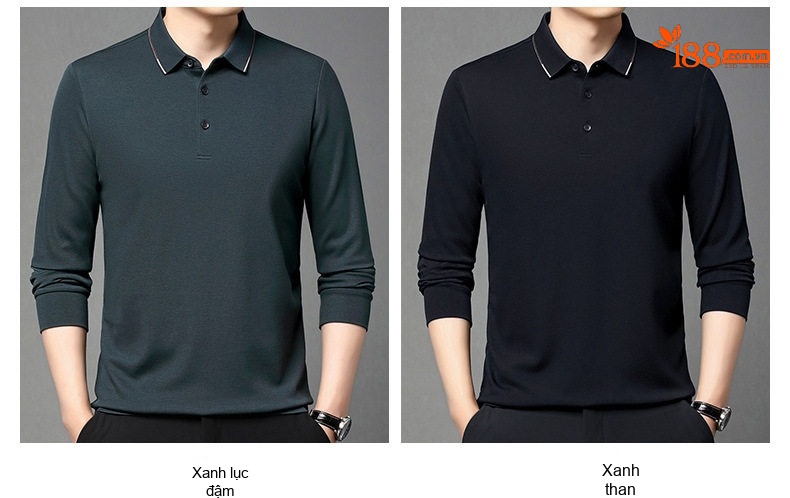 Áo Polo Nam Dài Tay Thương Mại Dệt Kim Cổ Bẻ Màu Đỏ Rượu, Xám, Xanh Đen, Đen... chi tiết 5