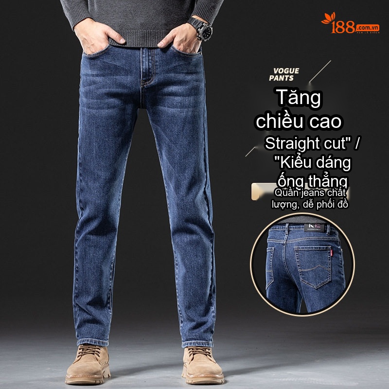 Quần Jean Nam Ống Đứng Co Giãn Thoải Mái Màu Xanh Denim