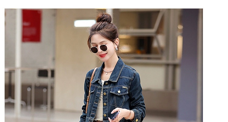 Set Bộ Quần Áo Nữ Jean/Denim Áo Khoác Lửng Quần Ống Rộng Phong Cách Hàn Quốc Màu Xanh Navy chi tiết 22