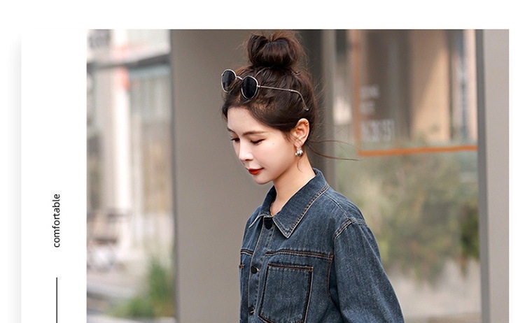 Váy Đầm Jean Nữ Dáng Dài Thắt Eo Phong Cách Công Sở Màu Xanh Denim chi tiết 13