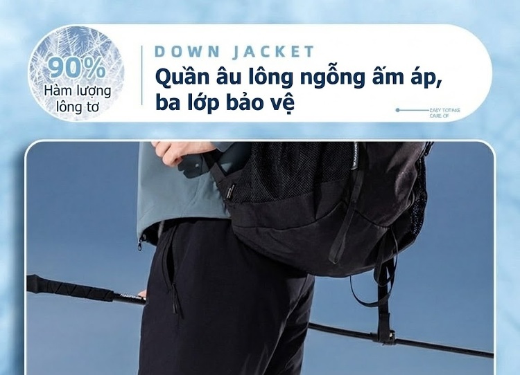 Quần Dài Nam Lông Vũ Cao Cấp Dáng Rộng Thoải Mái Chống Thấm Nước Màu Đen chi tiết 1