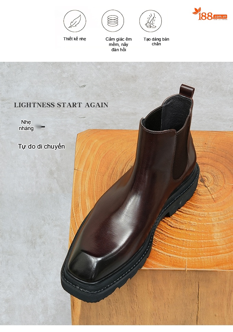 Boot Chelsea Nam Da Bóng Cao Cổ Đế Dày Chiều Cao Đế Khoảng 4cm Màu Đen, Nâu chi tiết 4