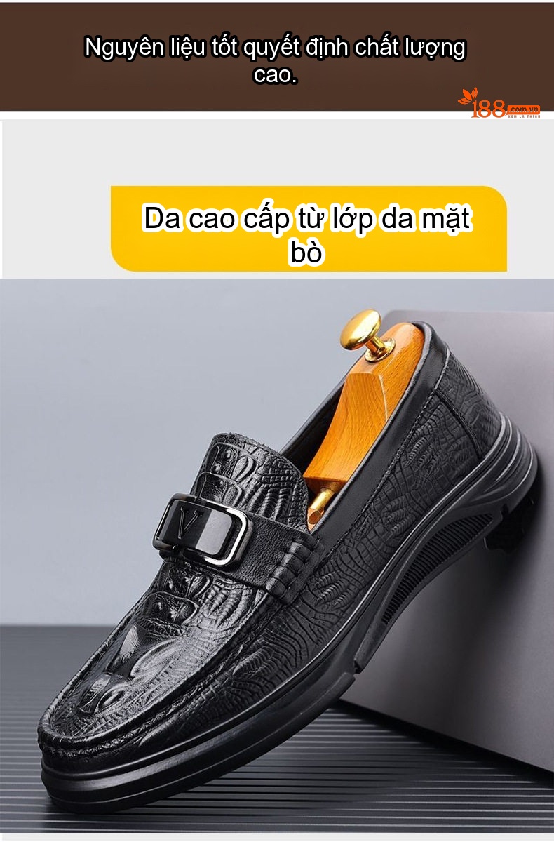 Giày Lười Nam Da Bò Mềm Chiều Cao Đế Khoảng 3cm Màu Nâu, Đen chi tiết 4