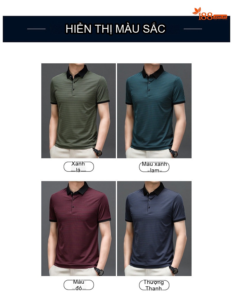 Áo Polo Nam Tay Ngắn Họa Tiết Kẻ Sọc Phong Cách Hàn Quốc Màu Đỏ Đô, Xanh Rêu, Xanh Navy, Xanh... chi tiết 3