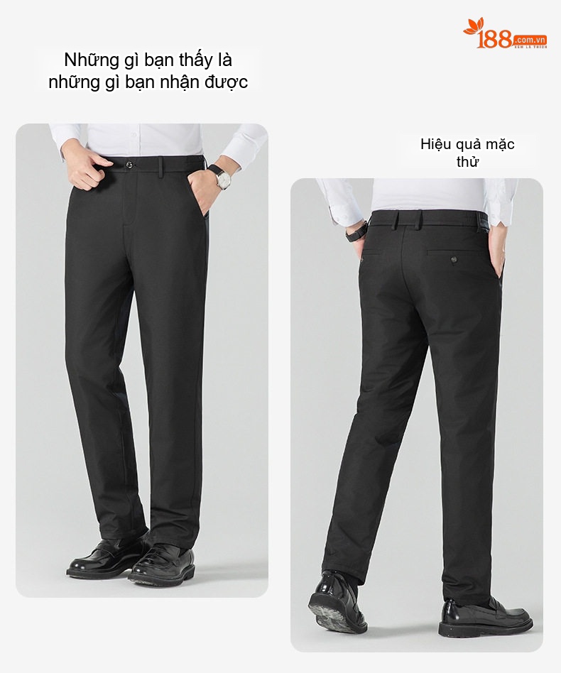 Quần Dài Nam Lông Vũ Dày Dặn Ống Đứng Lưng Thun Giữ Ấm Màu Đen chi tiết 16