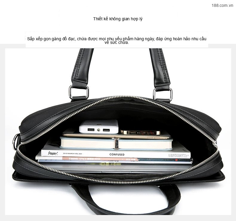 Túi Xách Tay Nam Vải Oxford Công Sở Đựng Laptop Chống Nước Màu Đen chi tiết 6