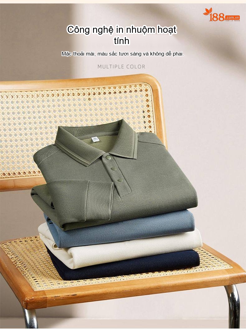 Áo Polo Nam Dài Tay Thu Đông Chất Liệu Lụa Tằm Pha Len Màu Xanh, Kem, Navy, Olive... chi tiết 4
