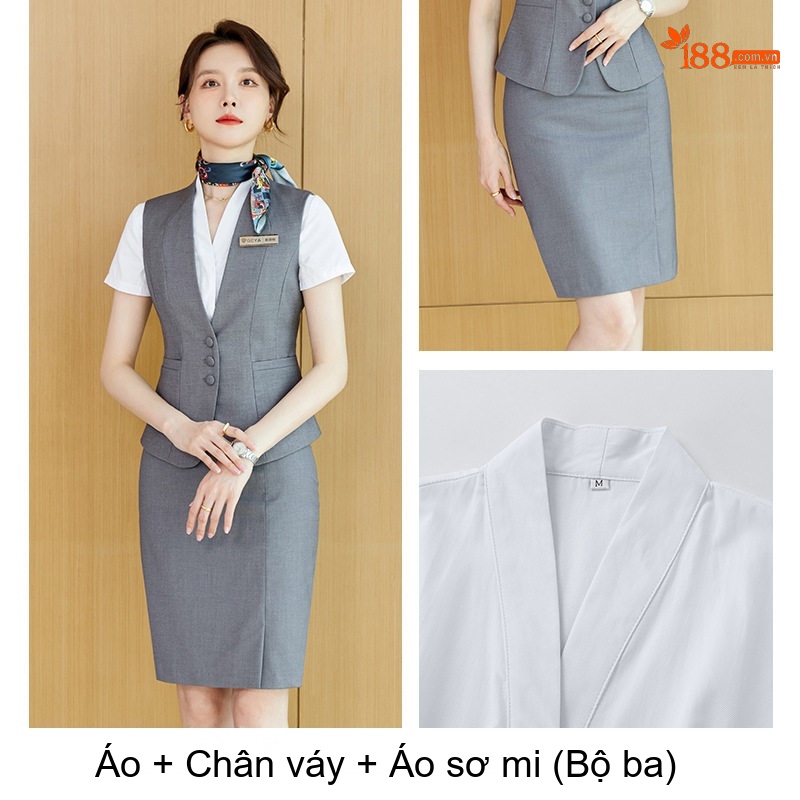 Áo Gile Công Sở Nữ Kiểu Dáng Vest Thiết Kế Thanh Lịch Màu Xám, Xanh Navy