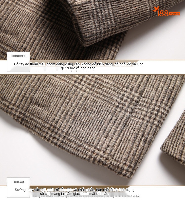 Áo Vest Nam Lông Cừu Kẻ Ô Kiểu Âu Thu Đông Màu Nâu, Xám chi tiết 28