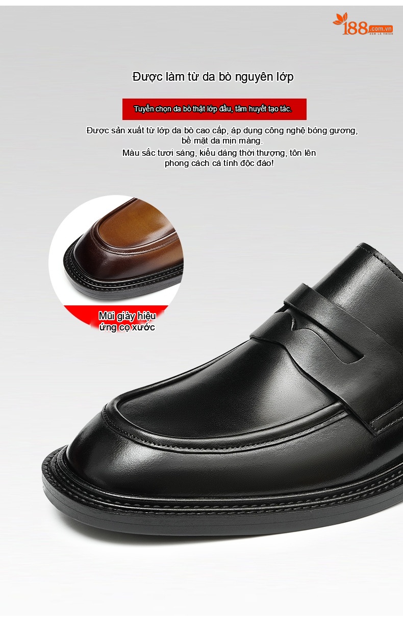 Giày Lười Nam Da Bò Công Sở Anh Quốc Chiều Cao Đế Khoảng 3.5cm Màu Đen, Nâu chi tiết 8