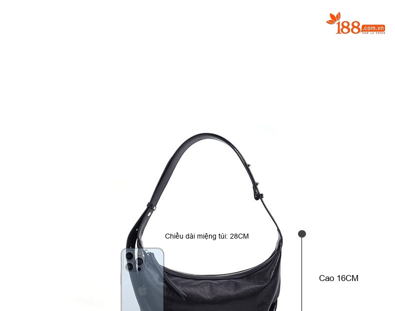 Túi Đeo Chéo Nữ Thiết Kế Tối Giản Phong Cách Vintage Da Bóng Đeo Vai Màu Đen chi tiết 9