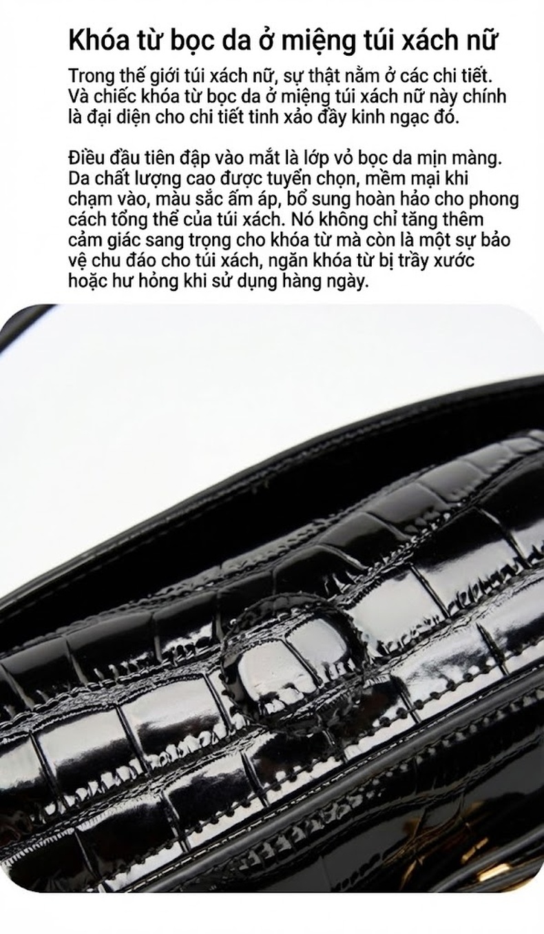 Túi Xách Tay Nữ Da Vân Cá Sấu Khóa Cài Cao Cấp Size Lớn Đeo Chéo Công Sở Màu Đen, Trắng chi tiết 9