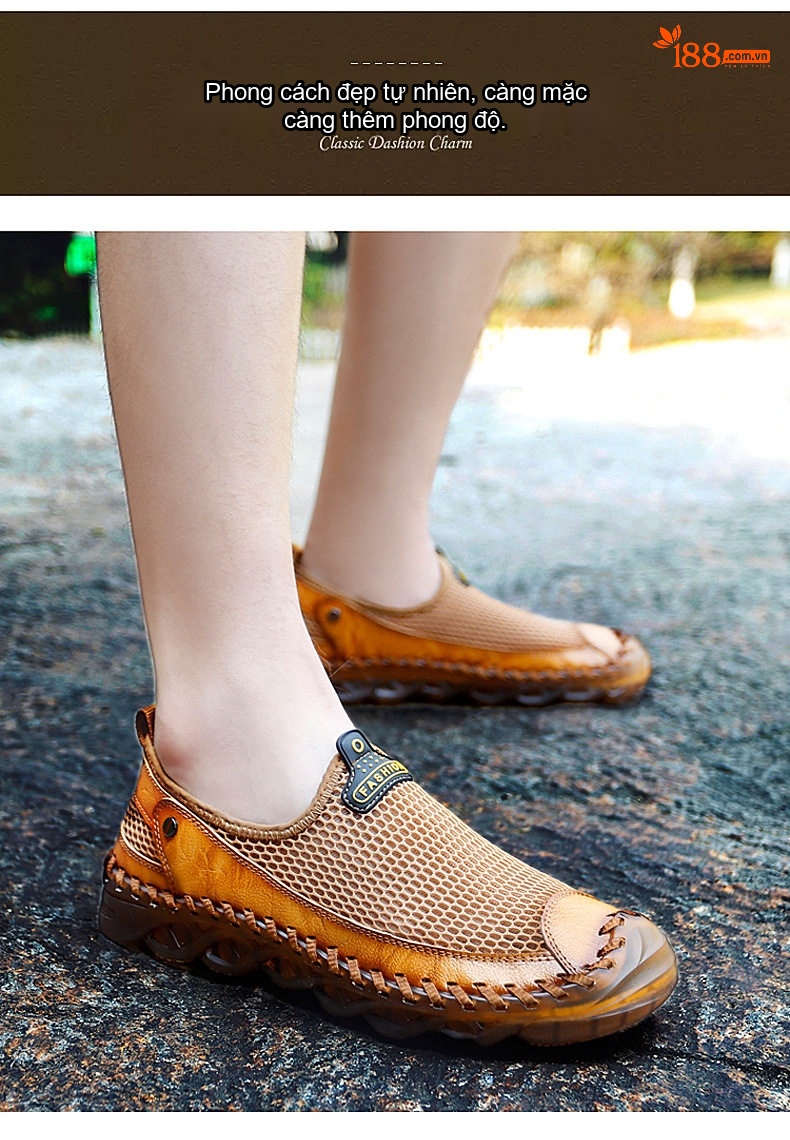 Dép Sục Nam Da Bò Lưới Thoáng Khí Đế Cao Su Siêu Nhẹ Chiều Cao Đế Khoảng 3cm Màu Nâu, Đen chi tiết 12