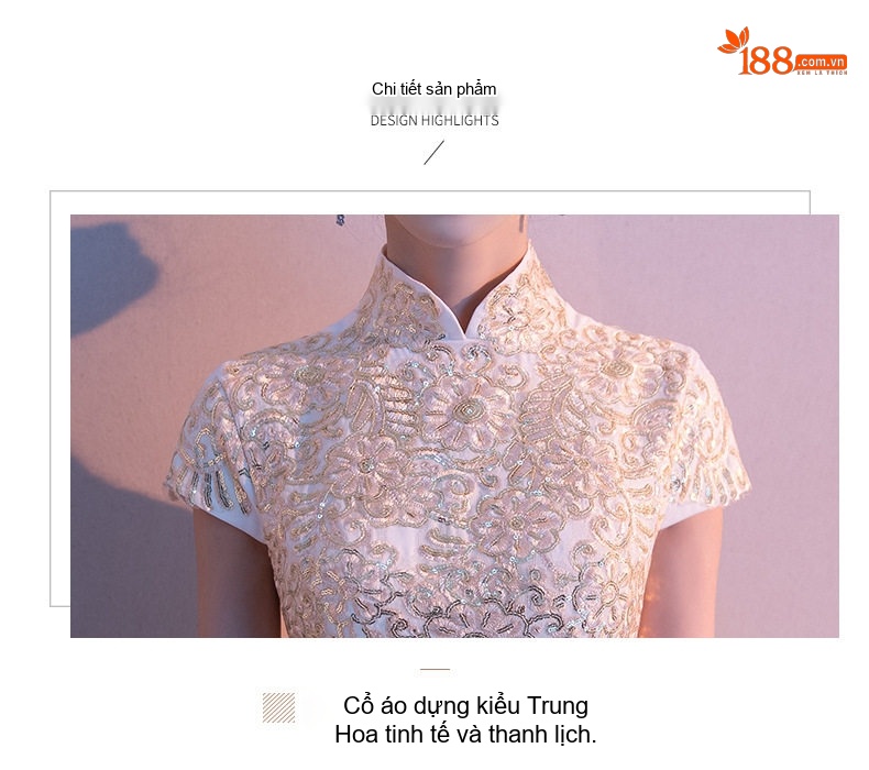 Váy Dạ Hội Dáng Dài Cổ Tàu Thêu Họa Tiết Dự Tiệc Biểu Diễn Phong Cách Trung Hoa Màu Trắng, Đen, Đỏ, Xanh Navy... chi tiết 15