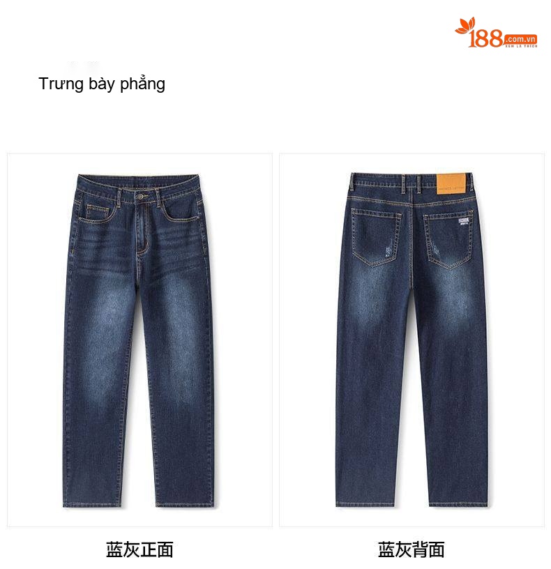 Quần Jean Ống Rộng Nam Dáng Suông Phong Cách Retro Màu Xanh Dương, Đen chi tiết 15