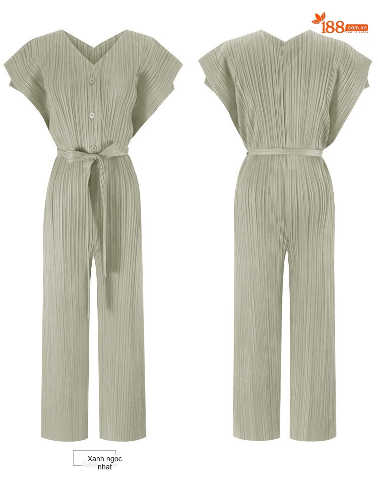 Jumpsuit Nữ Cổ chữ V Cao Eo Thun Dây Rút Ống Rộng Dáng Dài Màu Xanh Navy, Xám, Đen chi tiết 23